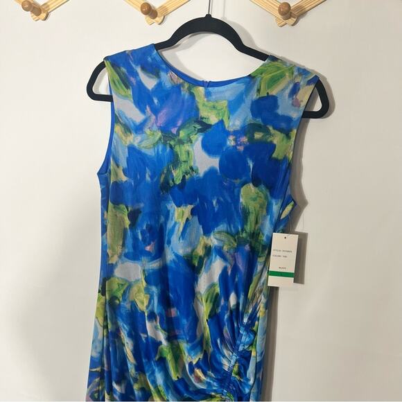 Taylor Blue And Green Ruched Mesh Maxi Dress Size Large - Picture 3 of 10